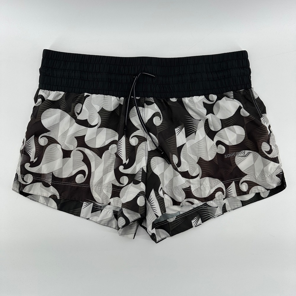 Saucony Womens Running Shorts Black White Geometric Graphic Print Size S 80356